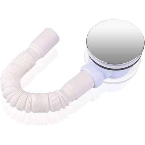 Bonde de douche de 90 mm pour receveur de douche, siphon avec système anti-odeurs, tamis à cheveux, tuyau flexible, couvercle chromé (1/5)