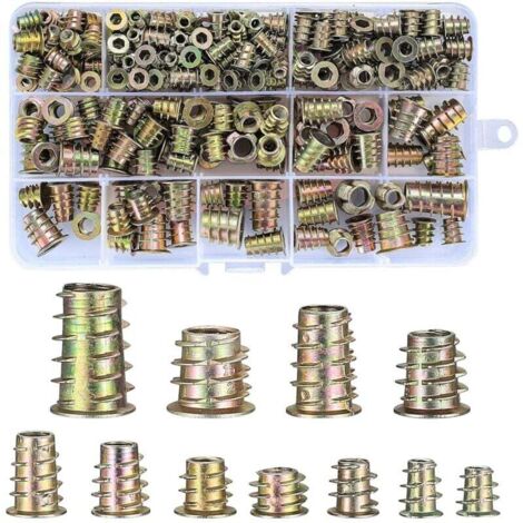 230 Pièces Insert Fileté Bois, Alliage de Zinc Hexagonale Écrous Inserts Filetage Extérieur, M4/M5/M6/M8/M10 Écrous à Six Pans Creux, Écrous à Enfoncer pour Inserts Filetés de Meubles en Bois (1/5)