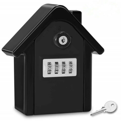 Boite a Cle Securisee Mural - Avec Code Numérique & Clés d'urgence - Grand Key Safe Box - Format Coffre a Clef Extérieur pour Maison, Bureau, Usine, Garages - Noir Complet (1/5)
