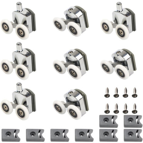 Rouleaux de Porte de Douche, 23mm Roulettes Doubles de Rechange pour la maison roulettes de rechange pour porte de douche coulissante(4 Rouleaux Supérieurs et 4 Rouleaux Inférieurs)