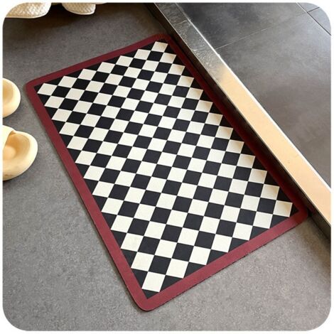 Ede terre de diatomées à motif losanges noirs et blancs 4060cm Tapis antidérapant à damier pour toilettes et salle de bain, tapis absorbant pour porte de salle de bain, tapis de douche en terre de dia (1/5)