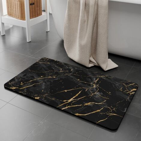 Ede Motif marbre noir, 5080cm, terre de diatomées. Tapis de sol en terre de diatomées à motif marbre pour salle de bain, toilettes et salle d'eau. Antidérapant et facile à nettoyer. (1/5)