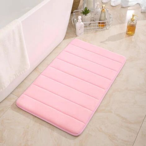 Ede Rose - Matelassé 5080cm (base en PVC de 1,0 cm avec polaire corail) Tapis de sol matelassé en polaire corail, couleur unie, tapis de salle de bain, absorbant et antidérapant. (1/5)