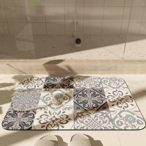 Ede Carreaux floraux de style ancien, 4060cm, terre de diatomées. Tapis absorbant pour salle de bain, tapis antidérapant pour toilettes/salle de bain, tapis résistant à l'usure en terre de diatomées (1/5)