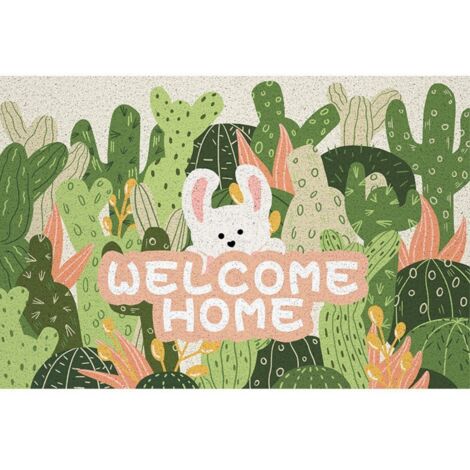 Ede Cactus et lapin - Panneau horizontal 5080cm en soie bouclée Tapis de sol bouclé de style rustique, résistant à la saleté et à l'usure, découpable à volonté, antidérapant, grattant la boue, tapis d (1/4)