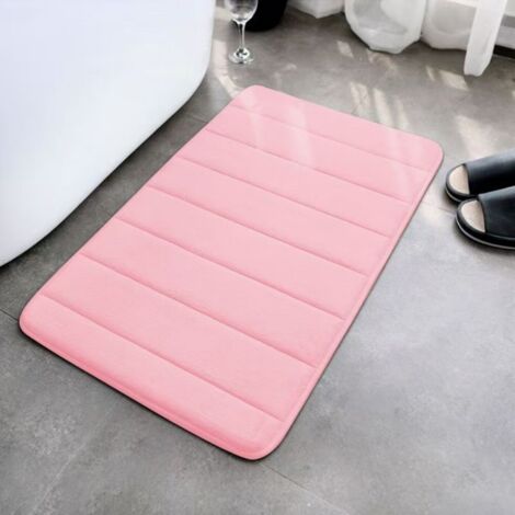 Ede Rose - Matelassé 4060cm, Polaire corail 0,6cm Tapis de sol en polaire corail rayée, facile à nettoyer, tapis de toilette et de salle de bain, absorbant et antidérapant. (1/5)
