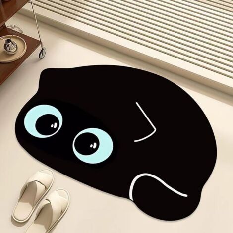 Ede Chat paresseux - 4 pots de terre de diatomées 5080cm Tapis de salle de bain absorbant à motif chat de dessin animé, en terre de diatomées douce, antidérapant et à séchage rapide, pour les toilette (1/5)