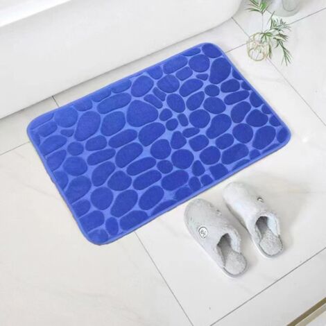 Ede Bleu - Petites pierres 5080cm (Épaisseur de la polaire de corail 0,8cm) Tapis de sol en polaire corail à petits motifs de pierres, couleur unie, facile à nettoyer, tapis de salle de bain, tapis de (1/5)