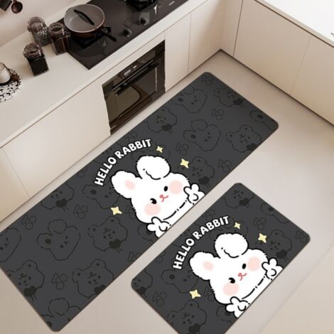 Ede Tapis White Rabbit Pairing [Absorbant, Antidérapant, Séchage rapide] 5080cm Terre de diatomées Tapis de sol ménager en terre de diatomées résistante à l'usure, orné d'un joli motif d'animaux de de (1/5)