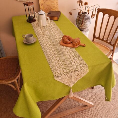 Ede Le pendentif pointu mesure 260 cm de long. Chemin de table en coton et lin, fil de coton crocheté, housse pour meuble TV/meuble à chaussures, nappe décorative à longues bandes pour table basse/tab (1/5)