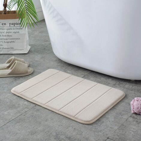 Ede Blanc cassé - matelassé 5080cm (polaire corail à base PVC de 1,0 cm) Tapis de sol en polaire corail, lavable et facile à nettoyer, tapis de salle de bain, absorbant et antidérapant. (1/5)