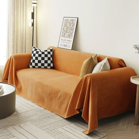 Ede Orange 130x180 Housse de canapé en chenille, couleur unie, anti-griffures de chat, toutes saisons, couverture intégrale (1/5)