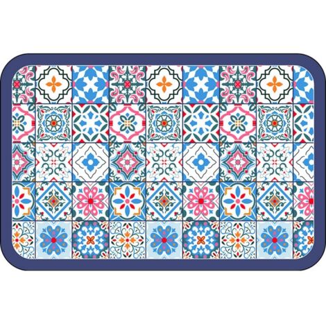 Ede Carreaux à motifs rouges et bleus, 5080cm (terre de diatomées) Tapis de sol en terre de diatomées, tapis de bain, très absorbant, antidérapant (1/5)