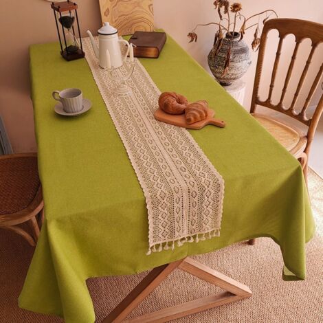 Ede Coton à tête carrée, longueur de côté 80 cm Chemin de table en coton et lin, fil de coton crocheté, housse pour meuble TV/meuble à chaussures, nappe décorative à longues bandes pour table basse/ta (1/5)