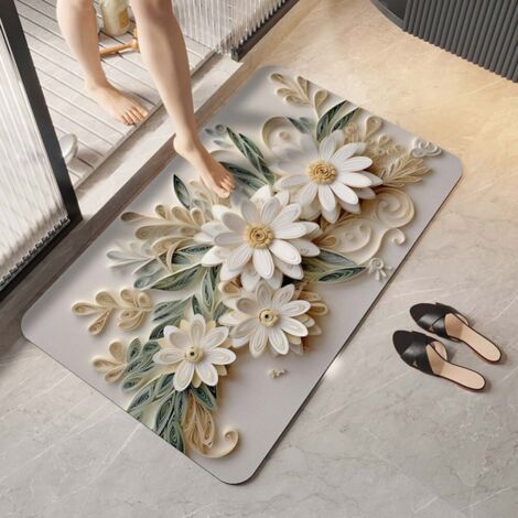 Ede Boue de diatomées élégante et améliorée de 40 x 60 cm Tapis de sol en terre de diatomées, tapis de salle de bain absorbant et antidérapant, tapis de toilette et de salle de bain pour la maison (1/5)