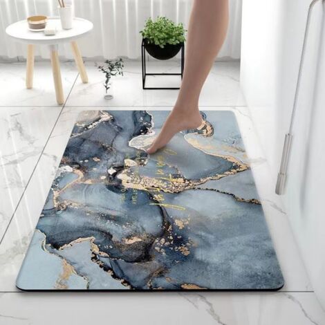 Ede Marbre - Bleu azur 5080cm (Terre de diatomées) Tapis de sol en terre de diatomées, tapis antidérapant pour salle de bain, tapis absorbant pour toilettes (1/5)