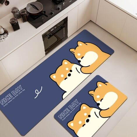 Ede Poking Shiba Inu [Absorbant, Antidérapant, Séchage rapide] 50/20 cm Terre de diatomées Tapis de sol ménager en terre de diatomées résistante à l'usure, orné d'un joli motif d'animaux de dessin ani (1/5)