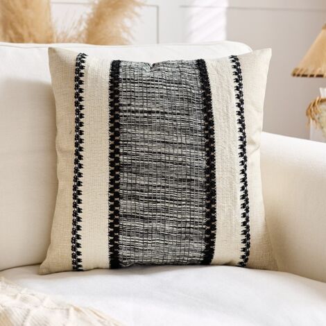 Ede Taie d'oreiller simple à larges rayures noires 45x45 Taies d'oreiller en coton et lin, coussins de tête de lit, taies d'oreiller pour salon (modèle d'exposition), taies d'oreiller pour canapé (1/5)