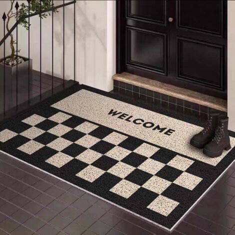Ede Motif à carreaux WEL 5080cm (boucle de soie) Tapis d'entrée, tapis en soie bouclée résistant aux taches et facile à nettoyer, tapis antidérapant pour l'entrée. (1/5)