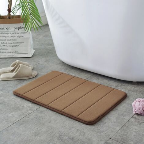 Ede Marron café - matelassé 4060cm (polaire corail à base PVC de 1,0 cm) Tapis de sol en polaire corail, lavable et facile à nettoyer, tapis de salle de bain, absorbant et antidérapant. (1/5)