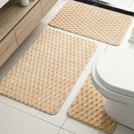 Ede Velours rectangulaire couleur camel, 40 x 60 cm, imitation carapace de tortue Ensemble de tapis de bain en peluche à motif carapace de tortue, ensemble de trois pièces, absorbant, antidérapant, fa (1/5)