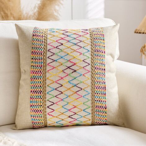Ede Taie d'oreiller simple 45x45 à motif losanges Taies d'oreiller en coton et lin, coussins de tête de lit, taies d'oreiller pour salon (modèle d'exposition), taies d'oreiller pour canapé (1/5)