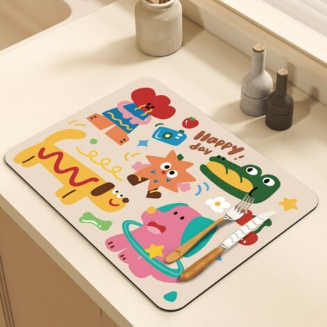 Ede Planet Dog 5080cm (terre de diatomées) Tapis d'égouttage de cuisine, terre de diatomées, tapis absorbant lavable, tapis de table à motifs, tapis de table basse, tapis anti-brûlure et isolant therm (1/5)