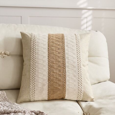 Ede Bande de chanvre simple 45x45 - Taie d'oreiller simple Taies d'oreiller en coton et lin, coussins de tête de lit, taies d'oreiller pour salon (modèle d'exposition), taies d'oreiller pour canapé (1/5)