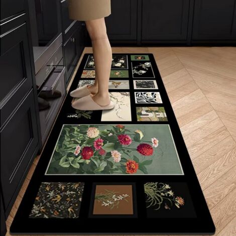 Ede Saison de la poésie 5080cm (Terre de diatomées) Tapis de sol de cuisine en terre de diatomées, résistant à l'usure et facile à nettoyer, idéal pour un usage domestique, à larges bandes, absorbant  (1/5)