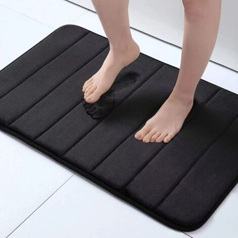 Ede Noir 5020cm (polaire corail de 1,2 cm d'épaisseur) Tapis de sol uni en polaire corail, absorbant, résistant à l'usure et antidérapant pour les entrées de salle de bain. (1/5)