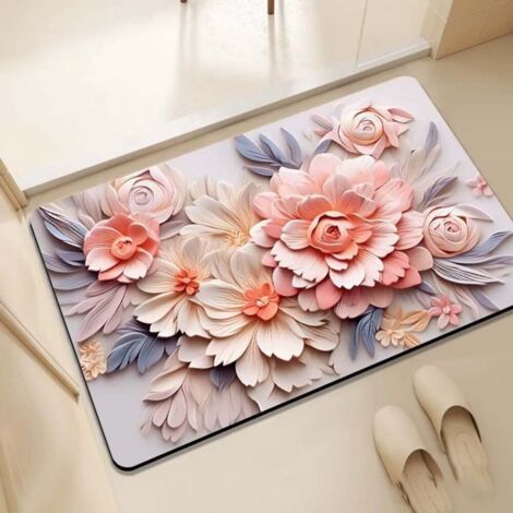 Ede Boue de diatomées améliorée à motif floral 3D 4060cm Tapis de sol en terre de diatomées, tapis de salle de bain absorbant et antidérapant, tapis de toilette et de salle de bain pour la maison (1/5)