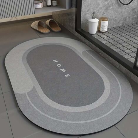 Ede Gris clair - forme ovale 5080cm (terre de diatomées) Tapis de sol en terre de diatomées, tapis de salle de bain antidérapant lavable, tapis absorbant pour lavabo de toilettes (1/5)