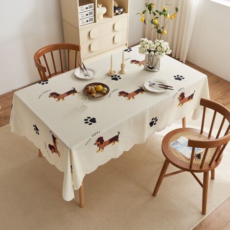 Ede Chiot à empreintes de pattes crème (fond beige) 140x140cm Nappe, nappe décorative à carreaux, nappe pour table basse de forme irrégulière, nappe pour table à manger, nappe pour table d'étalage (1/5)
