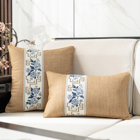 Ede taie d'oreiller simple en lin 45x45 Taies d'oreiller en ruban jacquard de lin et coton, utilisées pour les têtes de lit, les coussins en acajou du salon et les dossiers de canapé. (1/5)