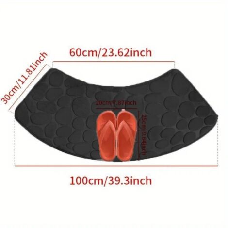 Ede Noir - Petites pierres 4000cm (Polaire de corail en forme d'éventail 0,8cm) Tapis de sol en polaire corail, tapis antidérapant galets pour toilettes/salle de bain, tapis de salle de bain absorbant (1/5)