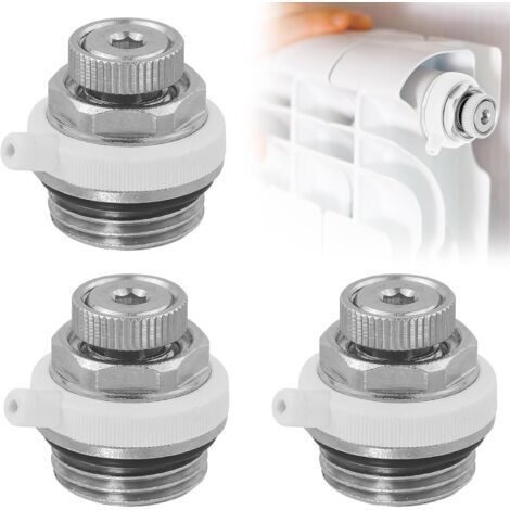 Ede Lot de 3 purgeurs automatiques pour radiateurs, bouchon de purge en laiton nickelé de 1/2 pouce pour radiateurs, valve de purge d'air automatique pour radiateur. (1/5)