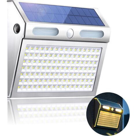 Ede Éclairage solaire pour porte d'entrée, Applique murale solaire IP65, 112 LED, Blanc chaud, Détecteur de mouvement (1/5)