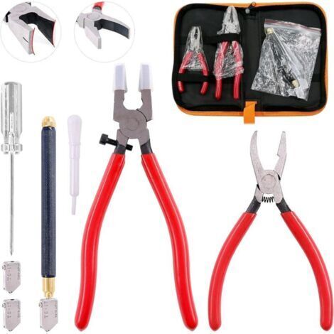 Ede Kit de 9 outils de coupe de verre avec pinces courbes et embouts en caoutchouc, coupe-verre à pointe en carbure rempli d'huile (1/4)