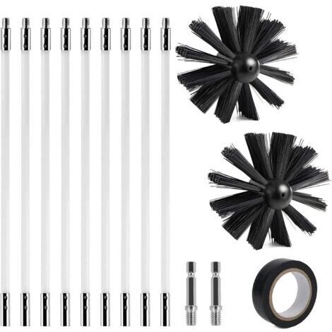 Ede Kit de nettoyage de cheminée, kit de ramonage de 150 mm, brosse de cheminée en nylon avec 9 tiges flexibles et 2 têtes de brosse, pour conduits et cheminées. (1/5)