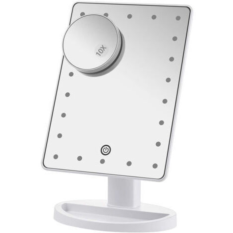 Ede Miroir de maquillage, miroir de table, miroir de voyage et miroir de coiffeuse avec 22 LED et écran tactile, grossissement 10x, rotation à 180°. (1/4)