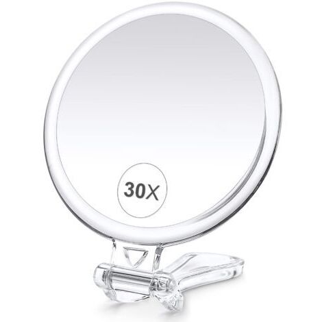 Ede Miroir de maquillage grossissant 30x, double face (1x/30x), miroir de poche avec poignée - Miroir cosmétique idéal pour les voyages, l'épilation des sourcils et le maquillage (1/5)