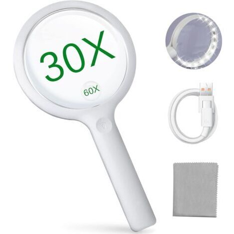 Ede Loupe de Lecture - Loupe Grossissante avec Lumière pour Personnes Âgées et Enfant 3 Modes D'éclairage Rechargeable par USB Loupe Eclairante Loupe Electronique Loupe Lumineuse (Blanc) (1/5)