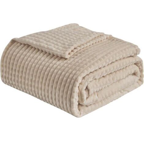 Ede Couverture polaire, jeté jacquard 3D pour canapé et lit, douce, confortable et moelleuse, légère et luxueuse en flanelle à motifs géométriques (beige, 150 x 200 cm)