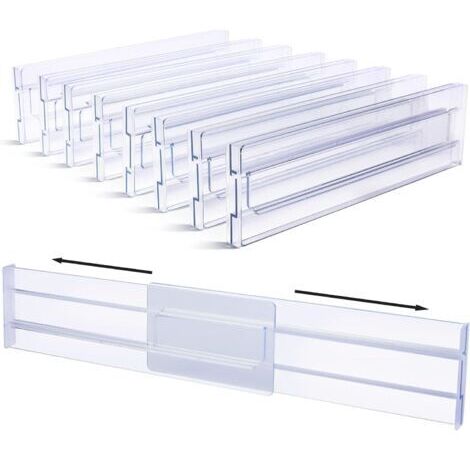 Ede Séparateurs de tiroir en plastique, réglables, lot de 8 (30,99-55,12 cm), séparateur de tiroir transparent, organisateur de tiroir pour rangement de cuisine, chambre à coucher, commode (1/5)