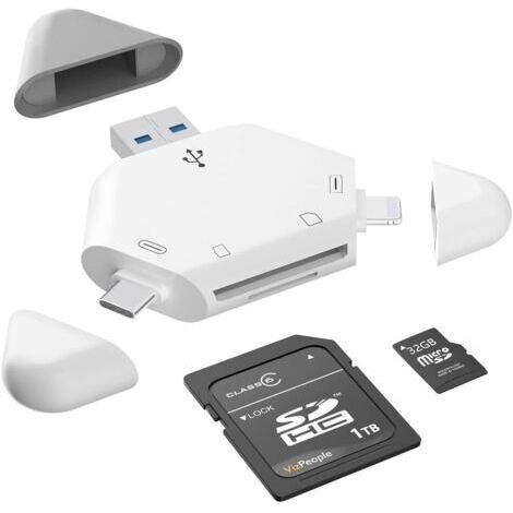 Ede Lecteur de carte SD, lecteur de cartes mémoire 3-en-1 pour iPhone/iPad et appareils USB-C/USB-A (1/5)
