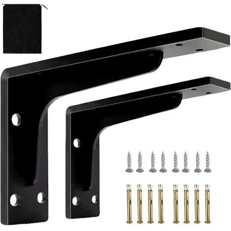 Ede Supports d'étagère robustes 29 x 15 cm - Support de comptoir dissimulé en L pour granit/quartz, supports d'étagère de 2 mm d'épaisseur, métal industriel noir (lot de 2) (1/5)