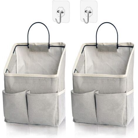 Ede Lot de 2 sacs de rangement muraux, organiseur mural avec poches, panier de rangement suspendu pour dortoir, salle de bain, chambre (gris amélioré) (1/4)