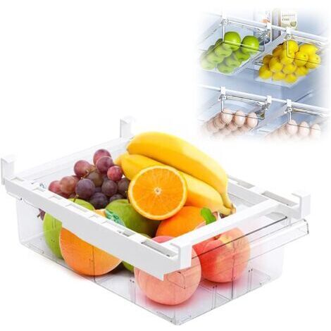 Ede Tiroir de réfrigérateur extensible, 30,5 x 20 x 9,5 cm — Bac de rangement transparent avec poignée — Pour légumes, fruits et boissons (1/5)