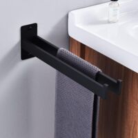 Porta asciugamani quadrato in acciaio inossidabile con due bracci, portasciugamani da parete per bagno e cucina Nero opaco 39 cm