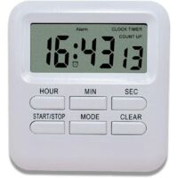 Digitaler Timer mit Uhr-/Weckerfunktion 3 in 1, Magnetischer Küchentimer, Countdown-Stoppuhr-Timer, Zeitmanagement für Küche/Arbeit/Sport (1 Stück Weiß)
